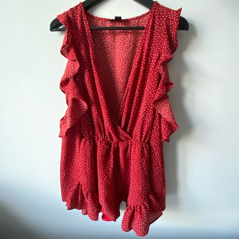 Red Polka Dot Frill Romper